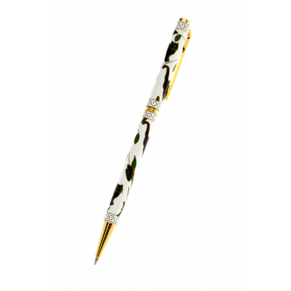 Ballpoint Pen Gold Plated Cat and Butterfly Designer Black Ink Brand New Boxed