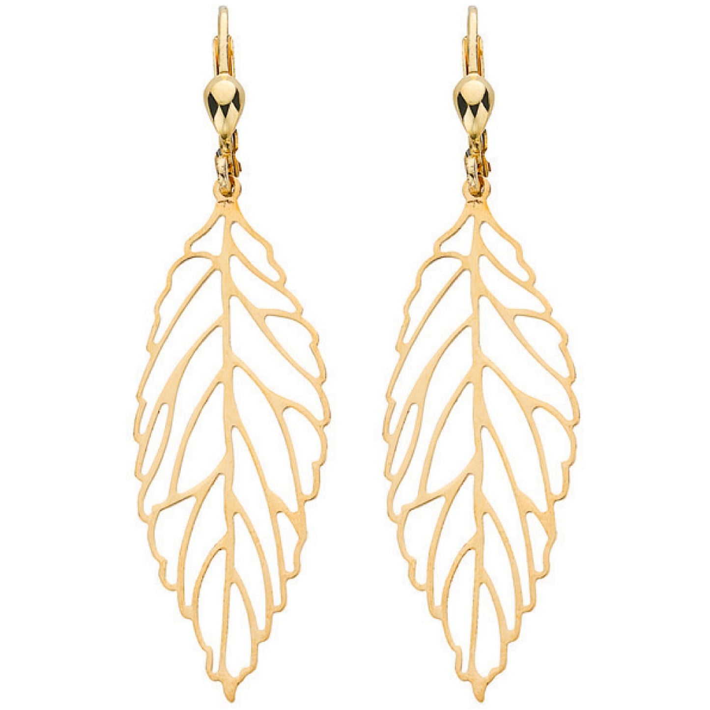 Leaf Drop Earrings 9ct Yellow Gold Drops 55mm Hallmarked