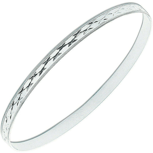 Sterling Silver Ladies 4mm Diamond Cut Round Slave Bangle