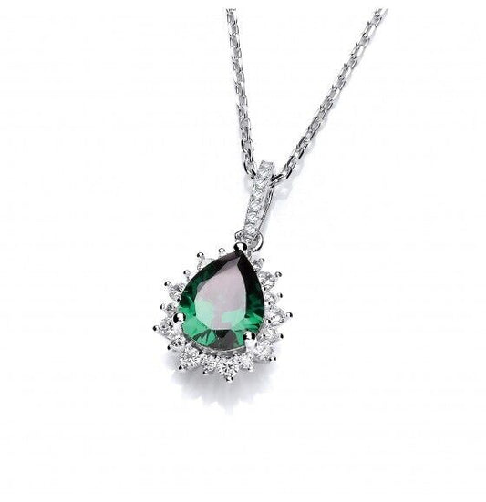 Emerald Tear Drop Pendant Solid Sterling Silver 16-18" Chain Luxurious Packaging
