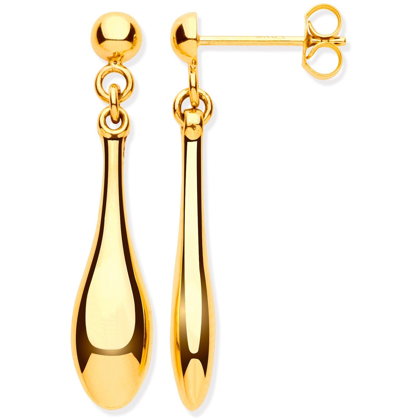 Yellow Gold Drop Earrings Classic Drops 31mm Hallmarked