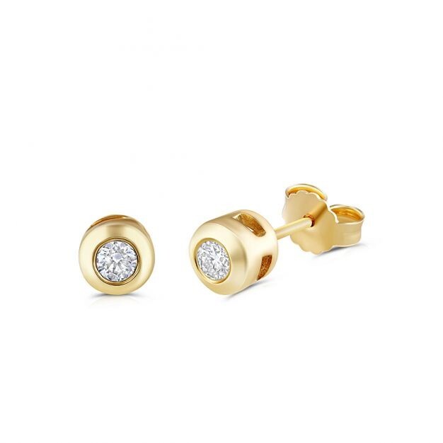 9ct Yellow Gold 0.20ct Rubover Set Diamond Stud Earrings Made in London - 5.2mm