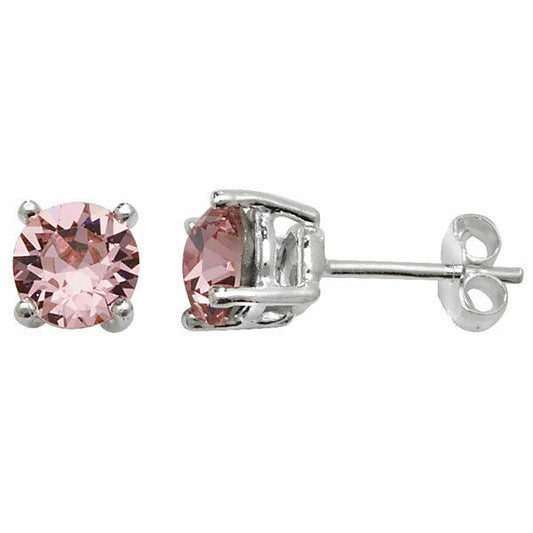 Sterling Silver Pink Topaz Earrings Solitaire Stud 925 Hallmark British Made