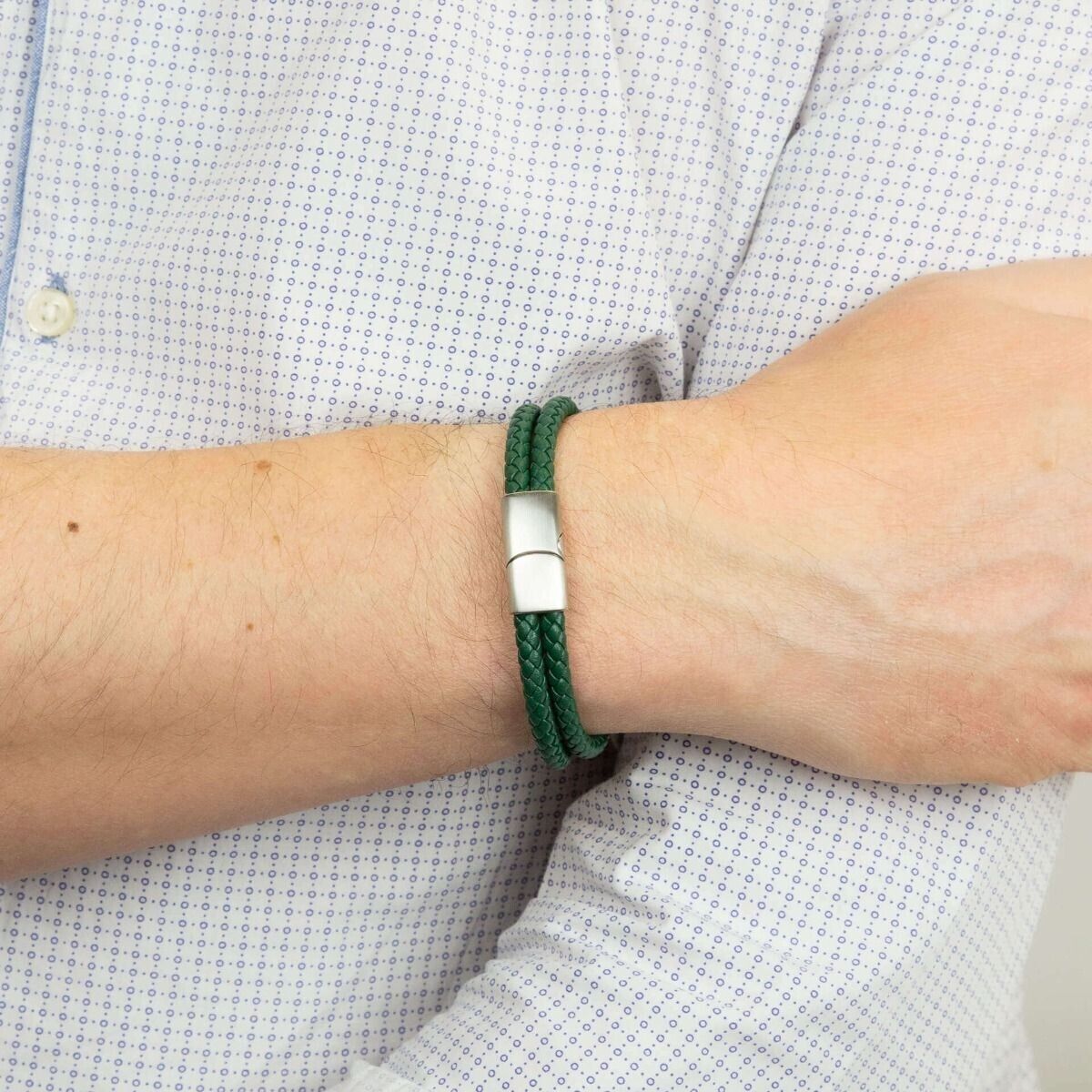 Fred Bennett Forest Green Leather Double Row Bracelet 21cm B5378