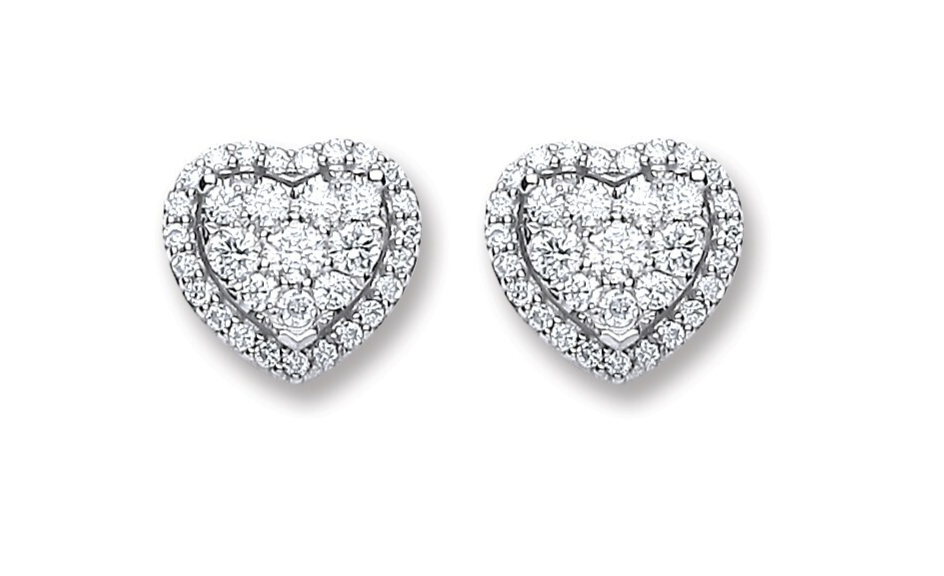 18ct White Gold 0.45ct Diamond Heart Stud Earrings Hallmarked - 8.5mm