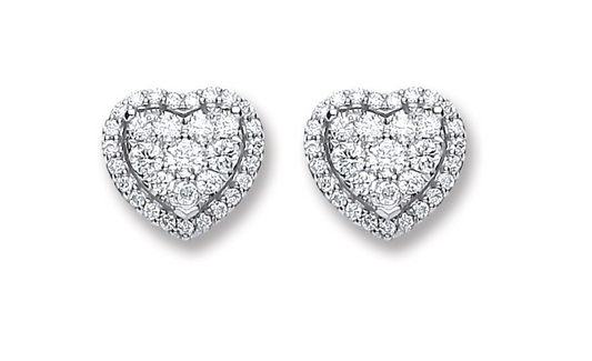 18ct White Gold 0.45ct Diamond Heart Stud Earrings Hallmarked - 8.5mm