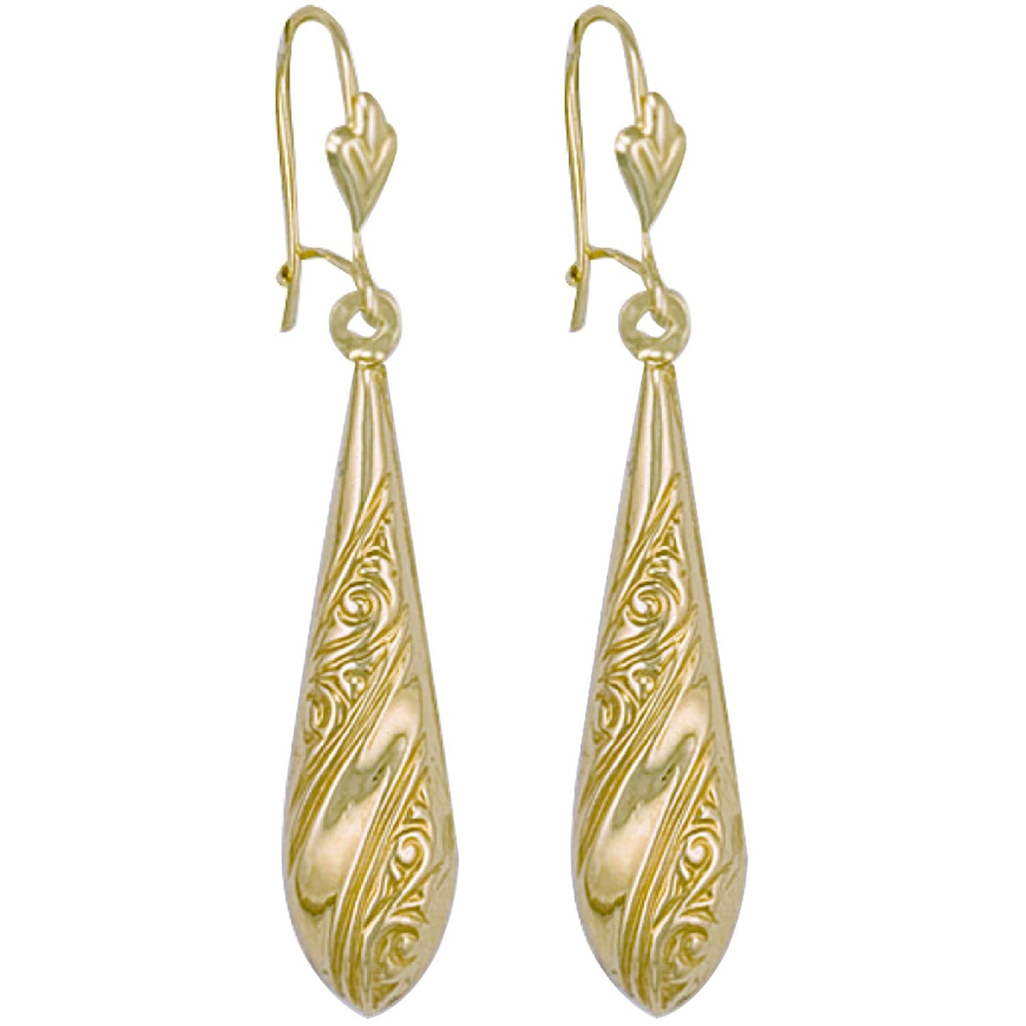 Patterned Drop Earrings 9ct Yellow Gold Drops 44mm Hallmarked