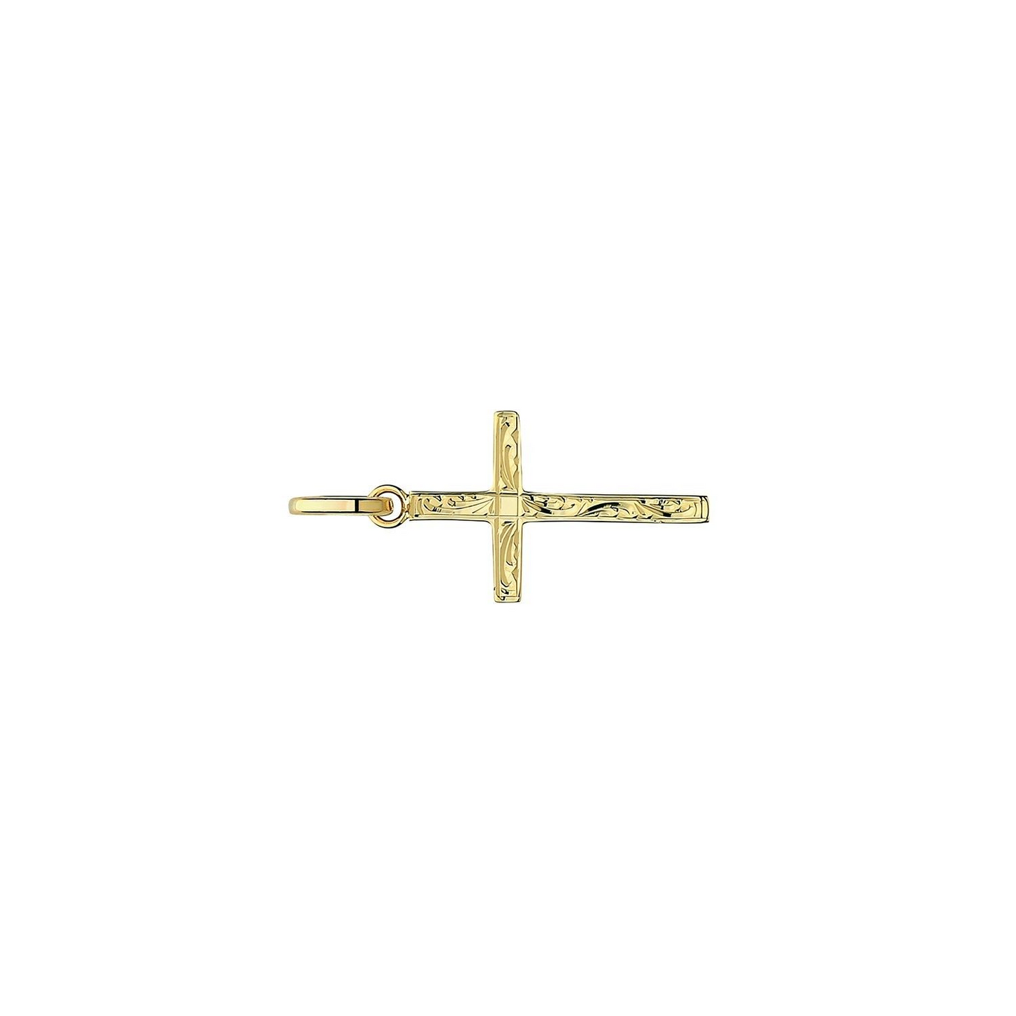 9ct Yellow Gold Patterned Cross Pendant Small 20 x 12mm Christianity Christening