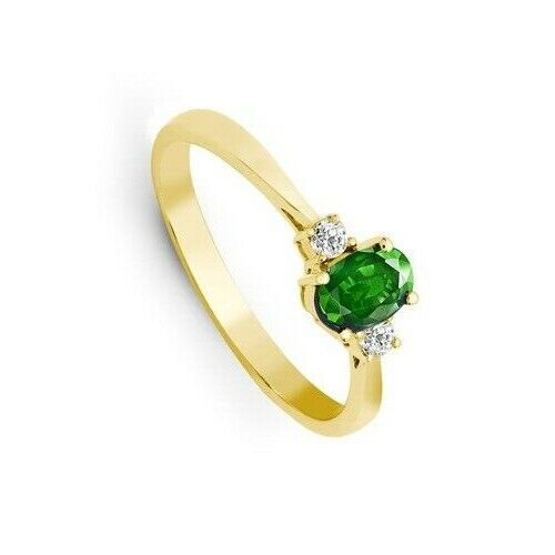 Real Emerald and Diamond Ring 18ct Yellow Gold Three Stone Trilogy