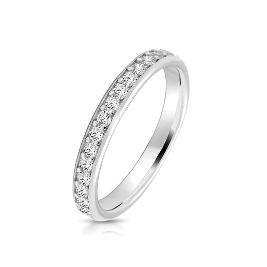 Sterling Silver Half Eternity Ring Grain Set 3mm Wide 925 Hallmark Rhodium