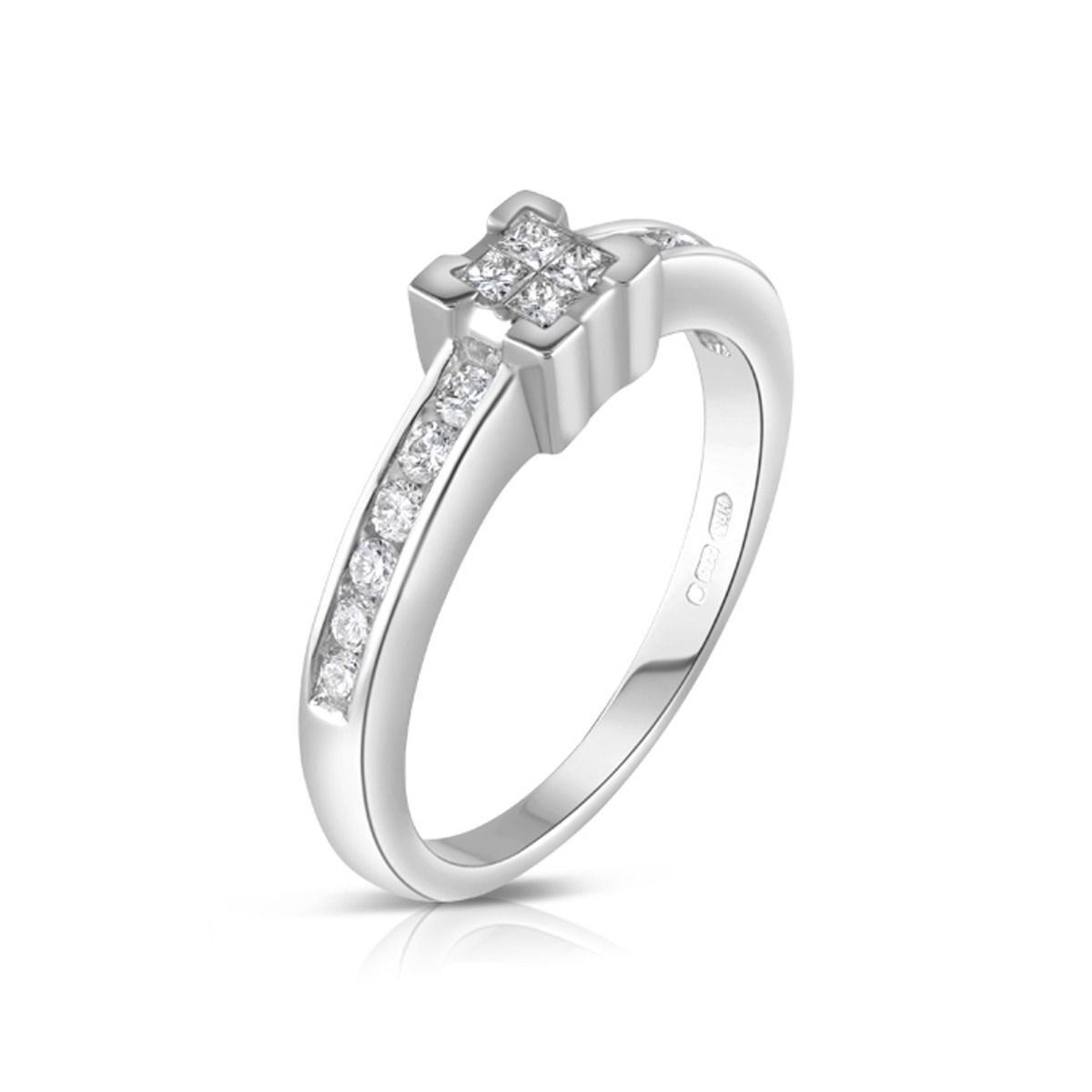 9ct White Gold 0.33ct Princess Cut Centre Diamond Engagement Ring