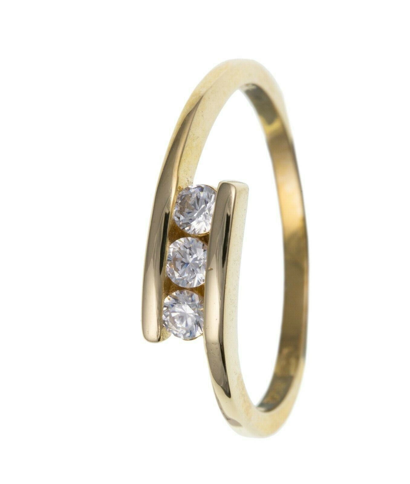 Three Stone Engagement Ring Yellow Gold Trilogy Ring Ladies Gold Crossover Ring