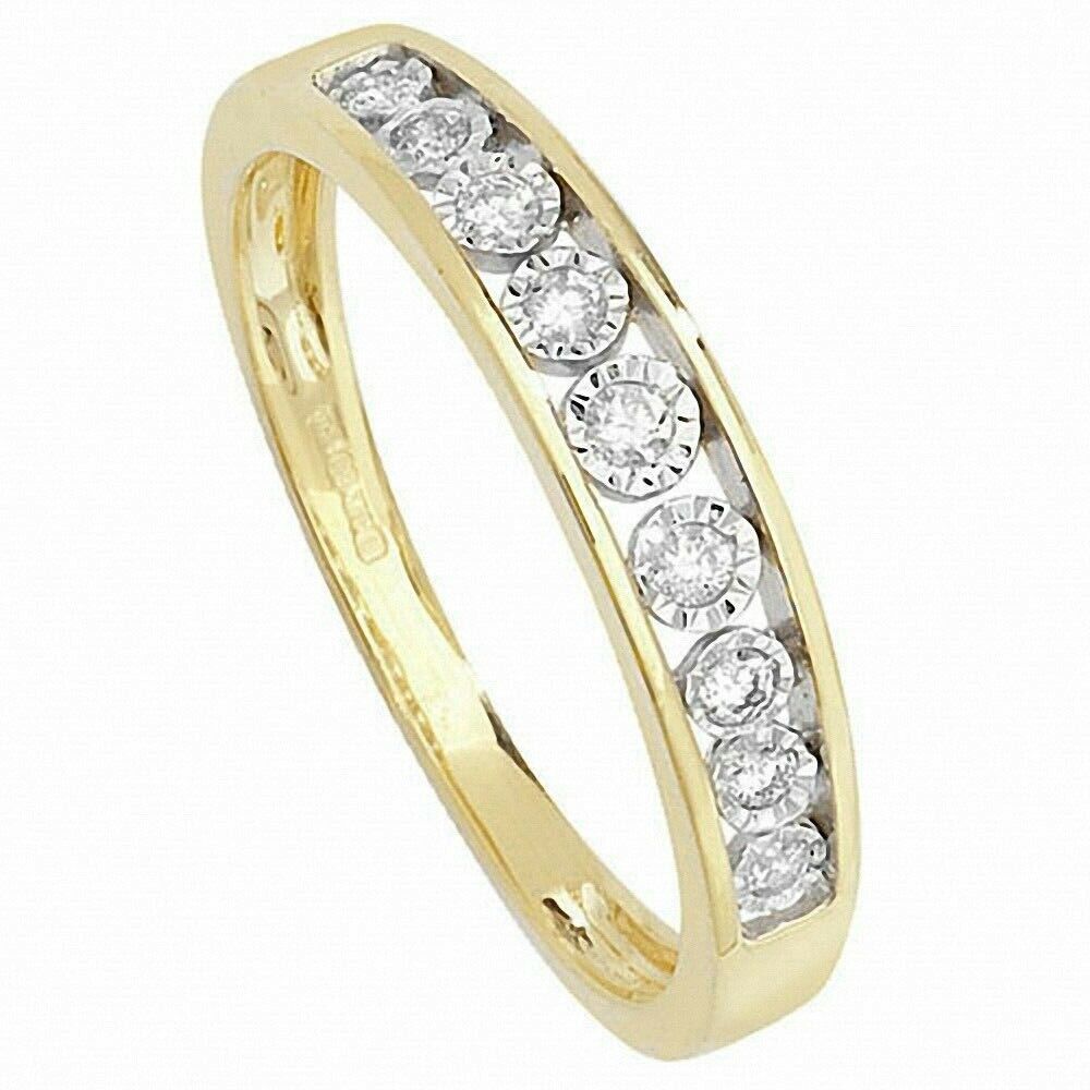 Real Diamond Half Eternity Ring Solid Yellow Gold Anniversary Band