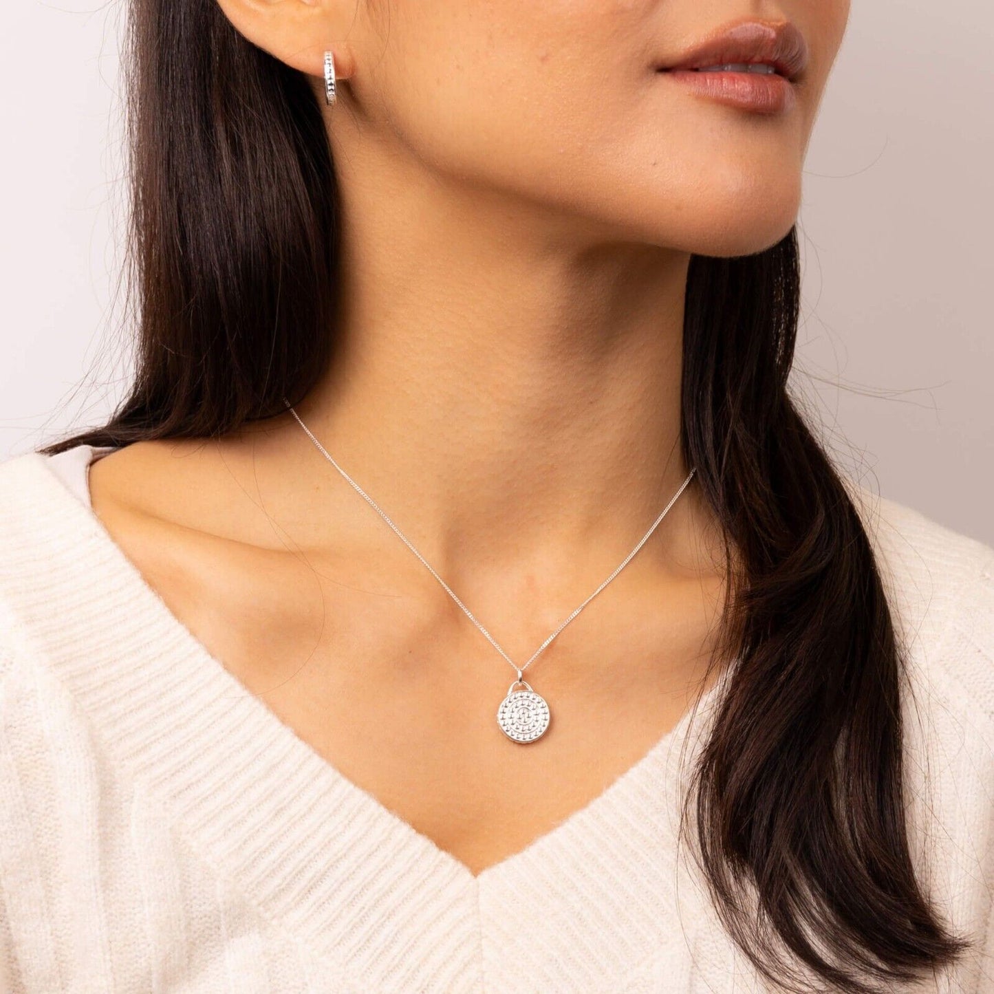 Textured Circular Channel Pendant Solid Sterling Silver 925 All Chain Lengths