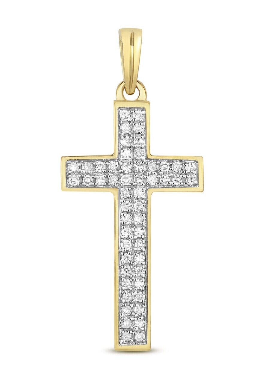 Diamond Cross Pendant 9ct Yellow Gold 0.16ct Premium Diamonds Religious Necklace