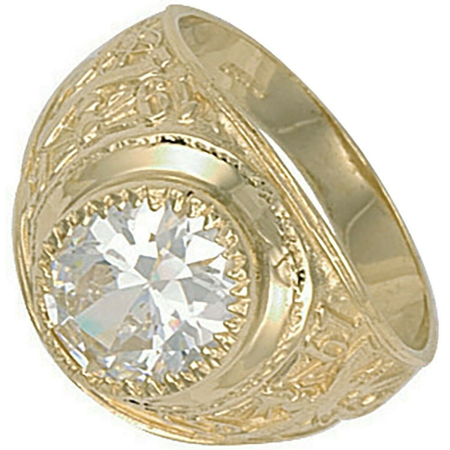 Solid Gold College Ring Graduation University Men's Clear Stone Heavy Hallmarked