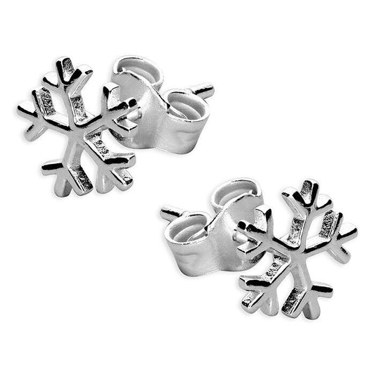 Christmas Snowflake Stud Earrings Solid .925 Sterling Silver