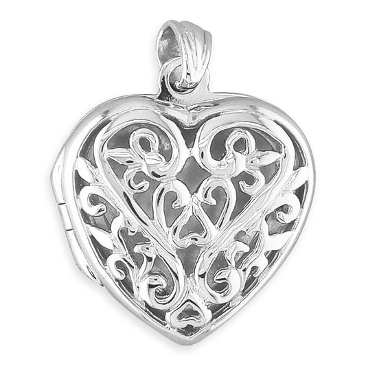 Small Filigree Heart Locket Sterling Silver 17mm x 17mm Handmade