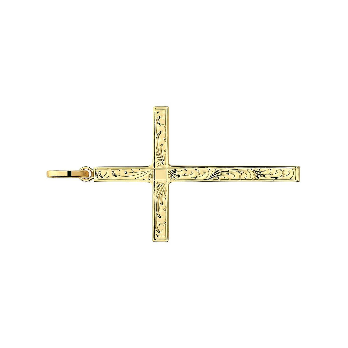 9ct Yellow Gold Patterned Cross Pendant Large 38 x 23mm Christianity Christening