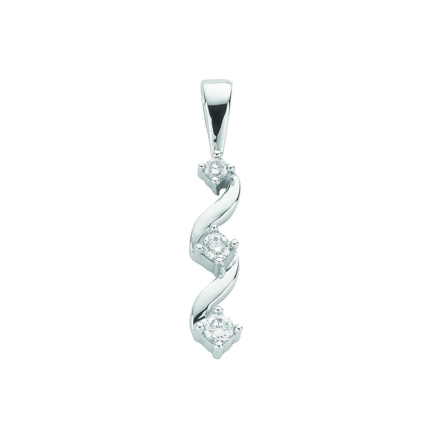 9ct White Gold 0.15ct Diamond Trilogy Pendant Made in London