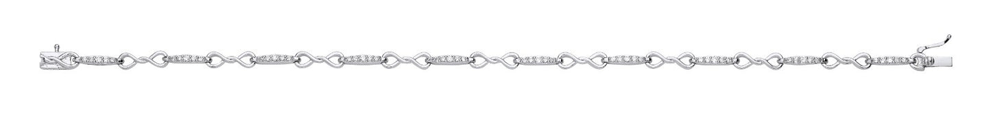 9ct White Gold Bracelet 0.50ct Diamonds Figure of 8 Link Made in London