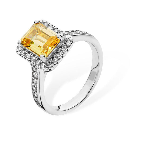 Citrine Halo Engagement Ring 925 Hallmark Rhodium Finish Size J - R British Made