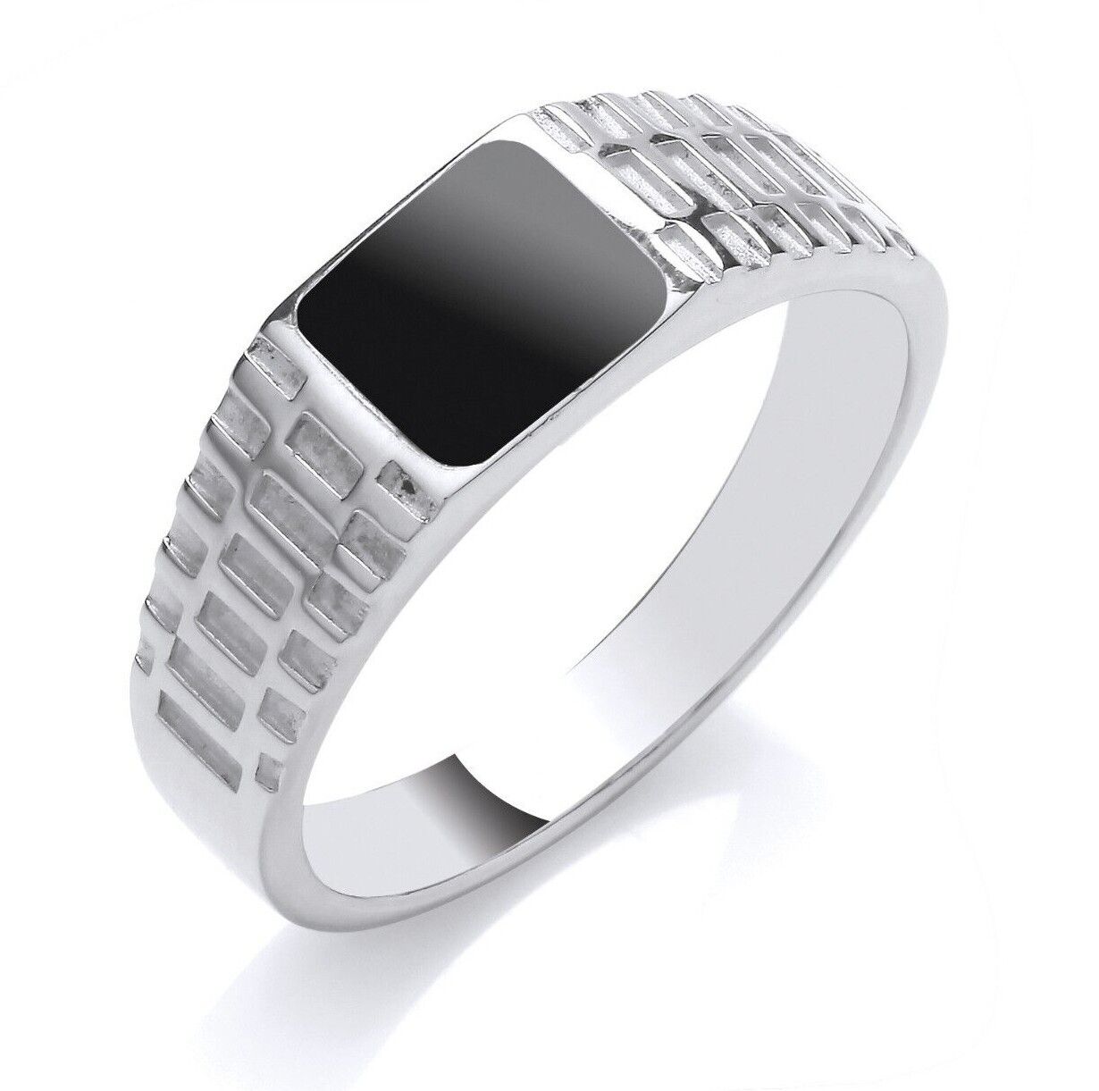 Gents Black Onyx Signet Ring Solid Sterling Silver Watch Strap Shoulders