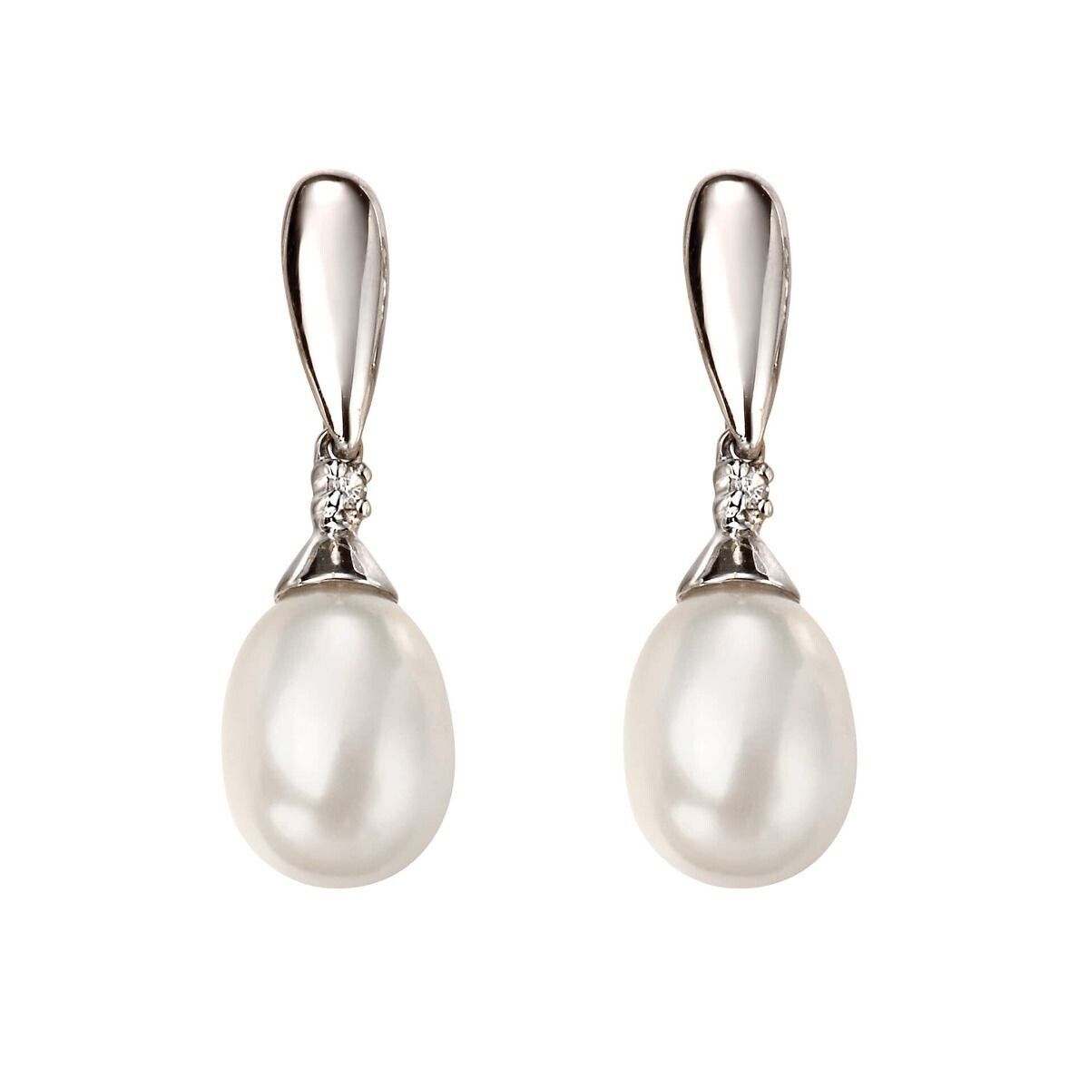Freshwater Pearl and Diamond Pendant & Earrings White Gold 16 18 or 20" Chain