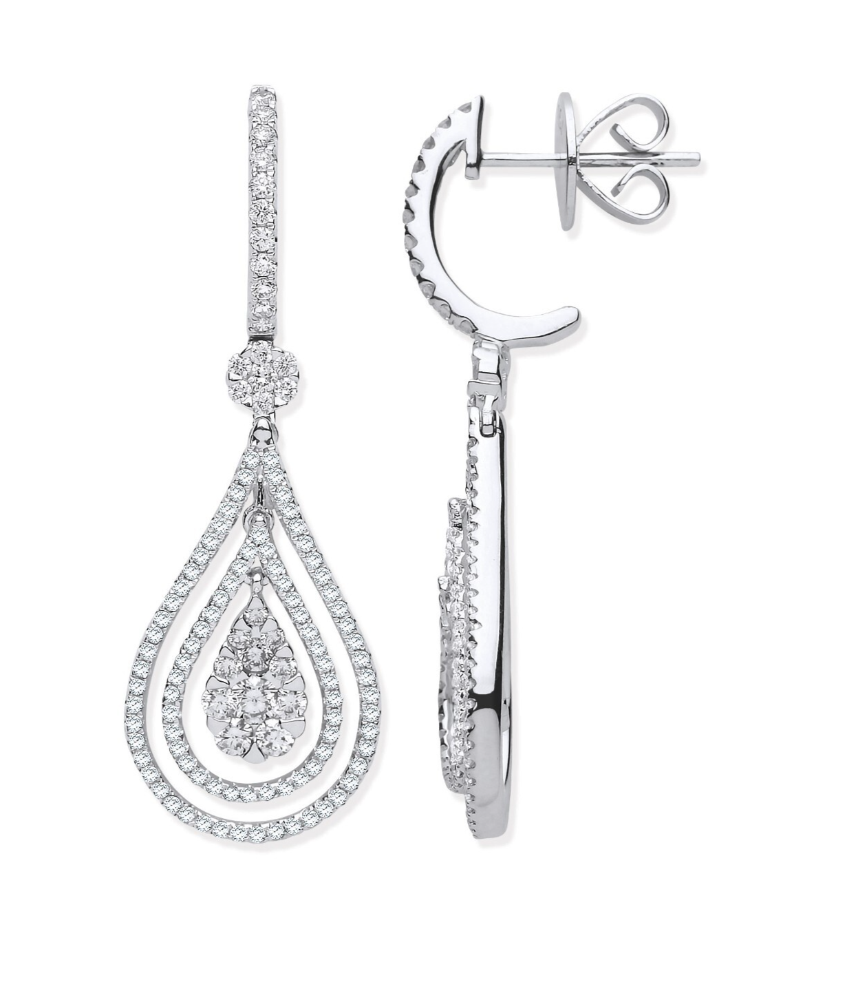 18ct White Gold 1.17ct Diamond Pear Shaped Drop Earrings 38 x 13mm Hallmarked