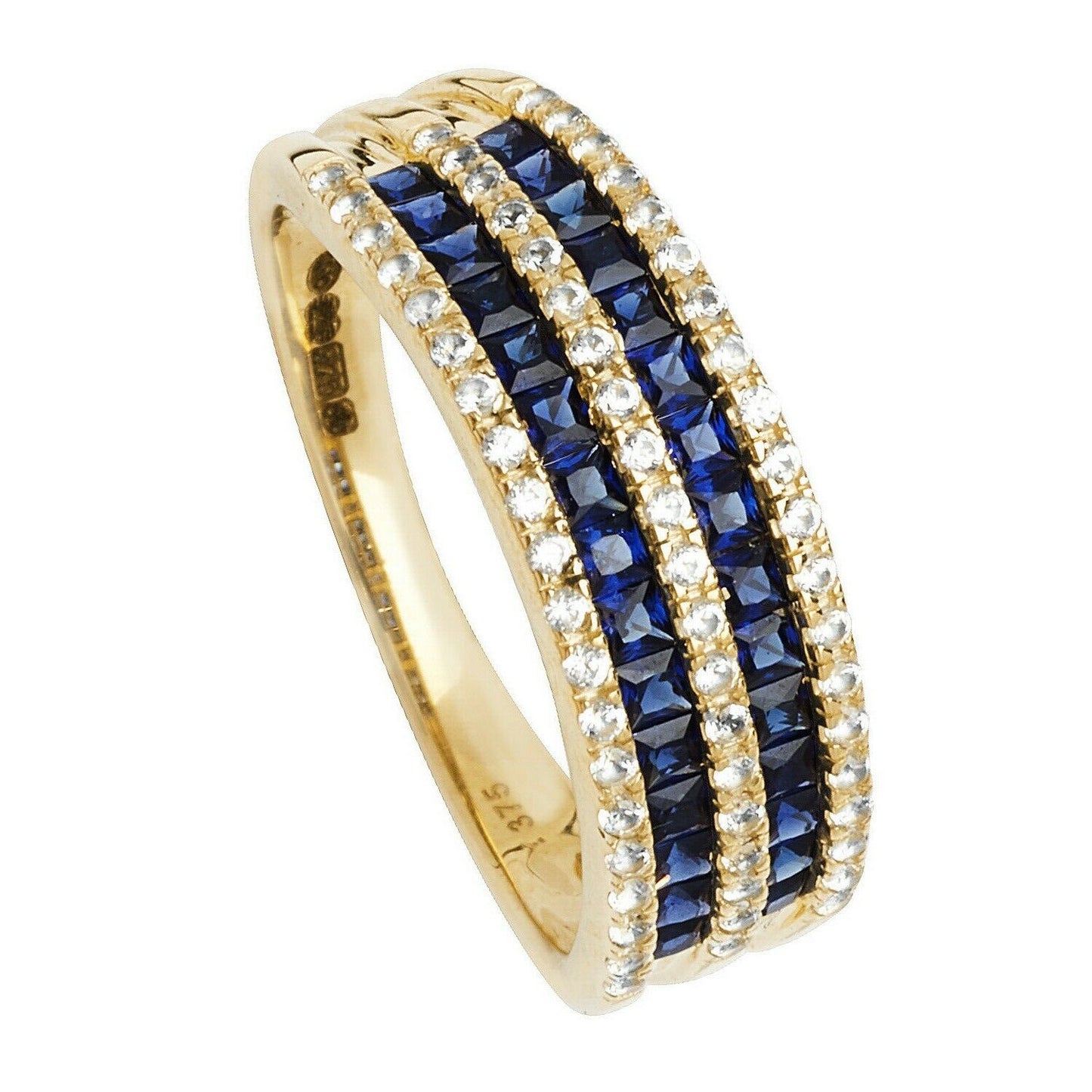 Yellow Gold Sapphire Eternity Ring White Sapphire Band Hallmark British Size M-R