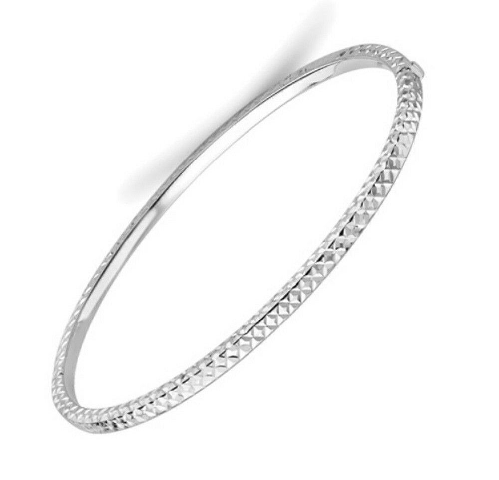 White Gold Hinged Bangle Modern Texture Hallmarked British Made Ladies Bracelet