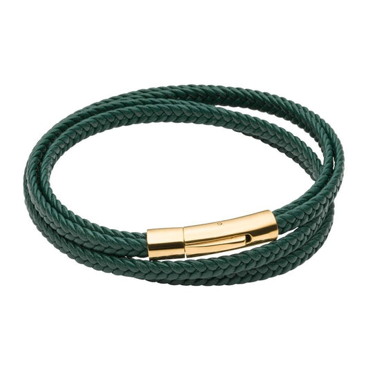 Fred Bennett Multi Row Plaited Green Recycled Leather Bracelet 43cm B5429
