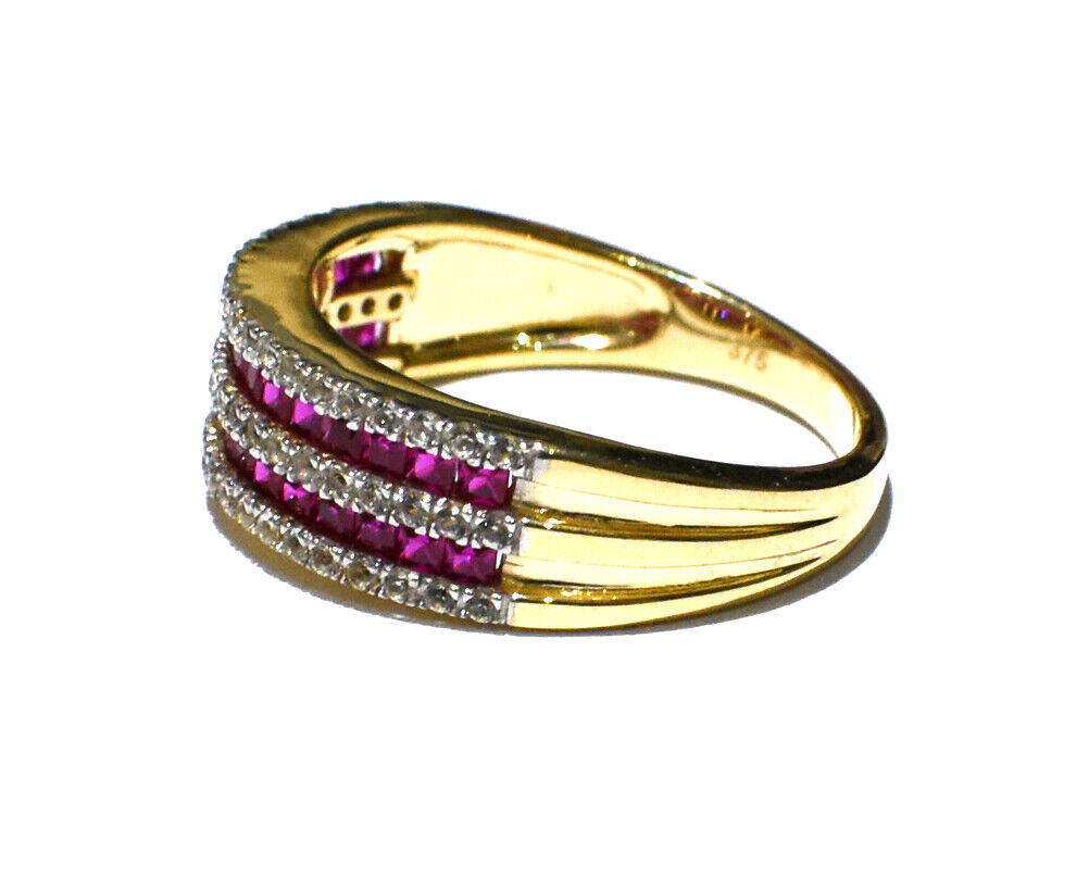 Yellow Gold Ruby Eternity Ring White Sapphire Band Hallmarked British Size M - R
