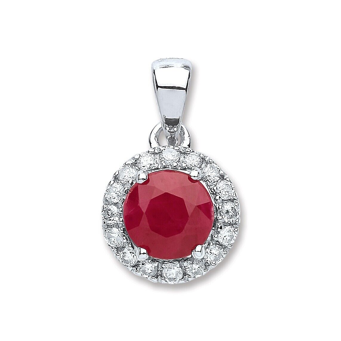 9ct White Gold 0.15ct Diamond 0.80ct Round Ruby Pendant
