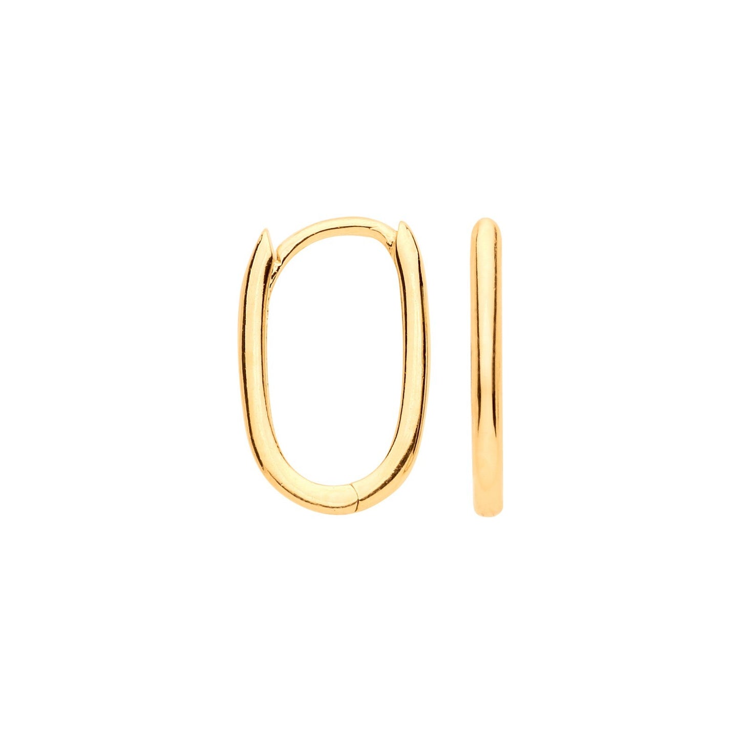 Yellow Gold Oval Huggie Hoop Earrings Plain Hinged Huggies Hallmarked