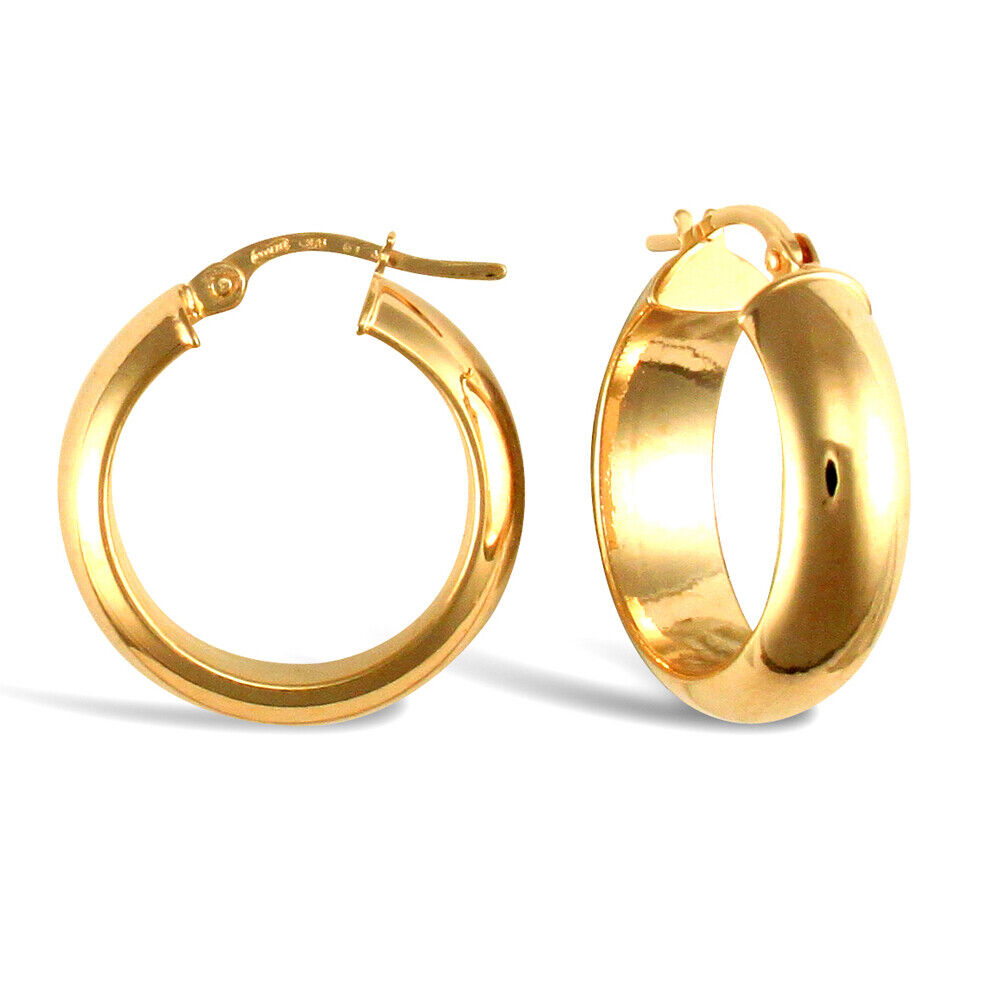 9ct Yellow Gold Wedding Band Style Earrings 20mm British made Hallmarked