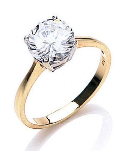 Yellow Gold Solitaire Engagement Ring 2 Carat White Topaz Hallmarked British