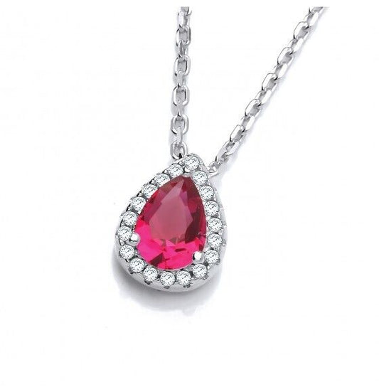 Ruby Teardrop Pendant Solid Sterling Silver 16-18" Chain Luxurious Packaging