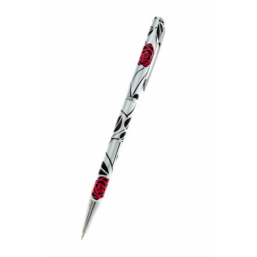Ballpoint Pen Silver Plated Mackintosh Roses Pink Black Ink Brand New Boxed