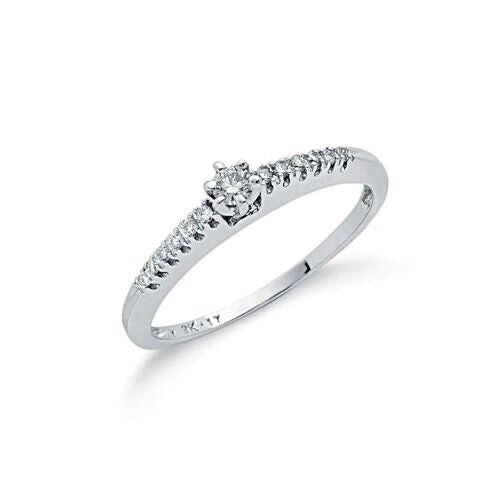 9ct White Gold 0.17ct Real Diamond Solitaire Engagement Ring Size J - Q