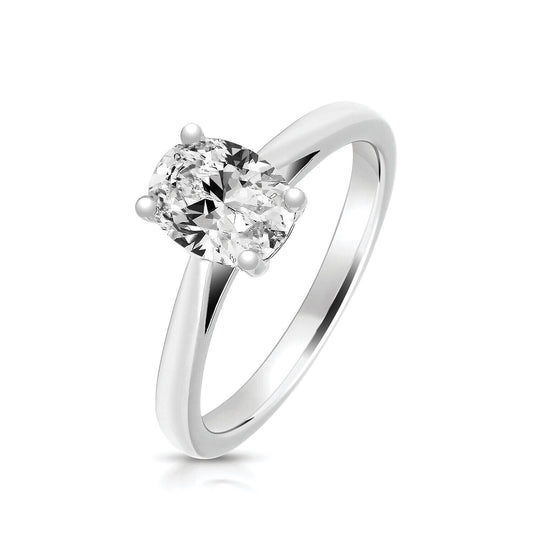 Sterling Silver 8x6mm Oval Solitaire Ring 925 Hallmark Rhodium Plated