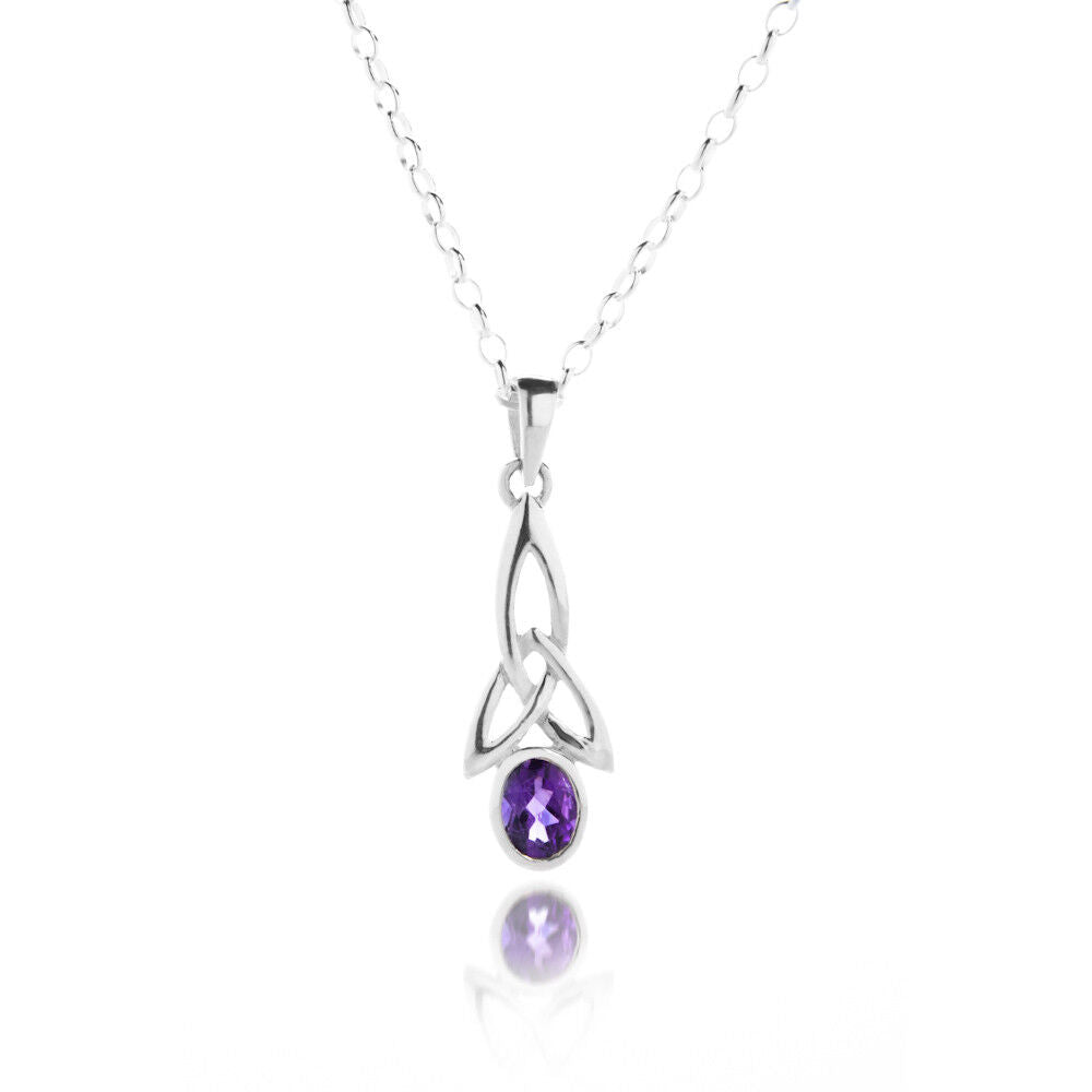 Amethyst Celtic Knot Sterling Silver 925 Hallmark All Chain Lengths
