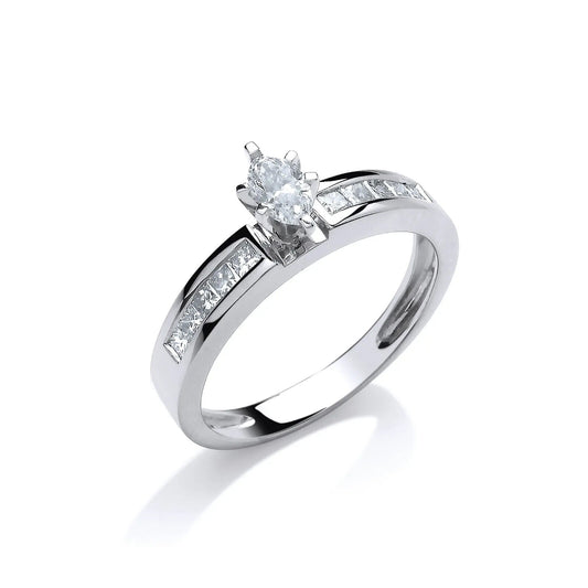 Real Diamond Marquise Solitaire Ring 18ct White Gold 0.50 Diamond Carat Weight