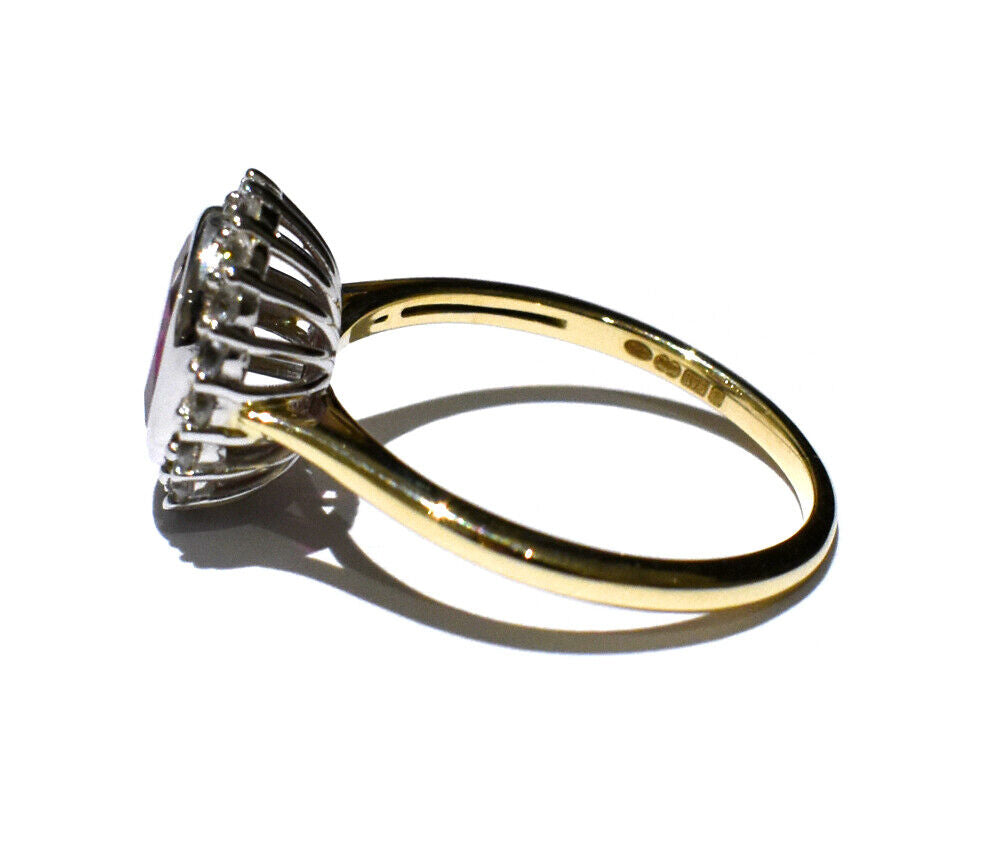 Yellow Gold Ruby Ring White Sapphire Engagement Cluster Dress Hallmarked British