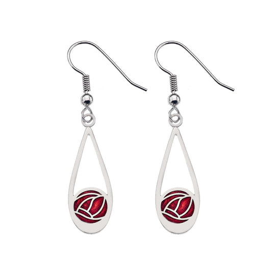 Mackintosh Rose Teardrop Earrings Silver Plated Branded Packaging