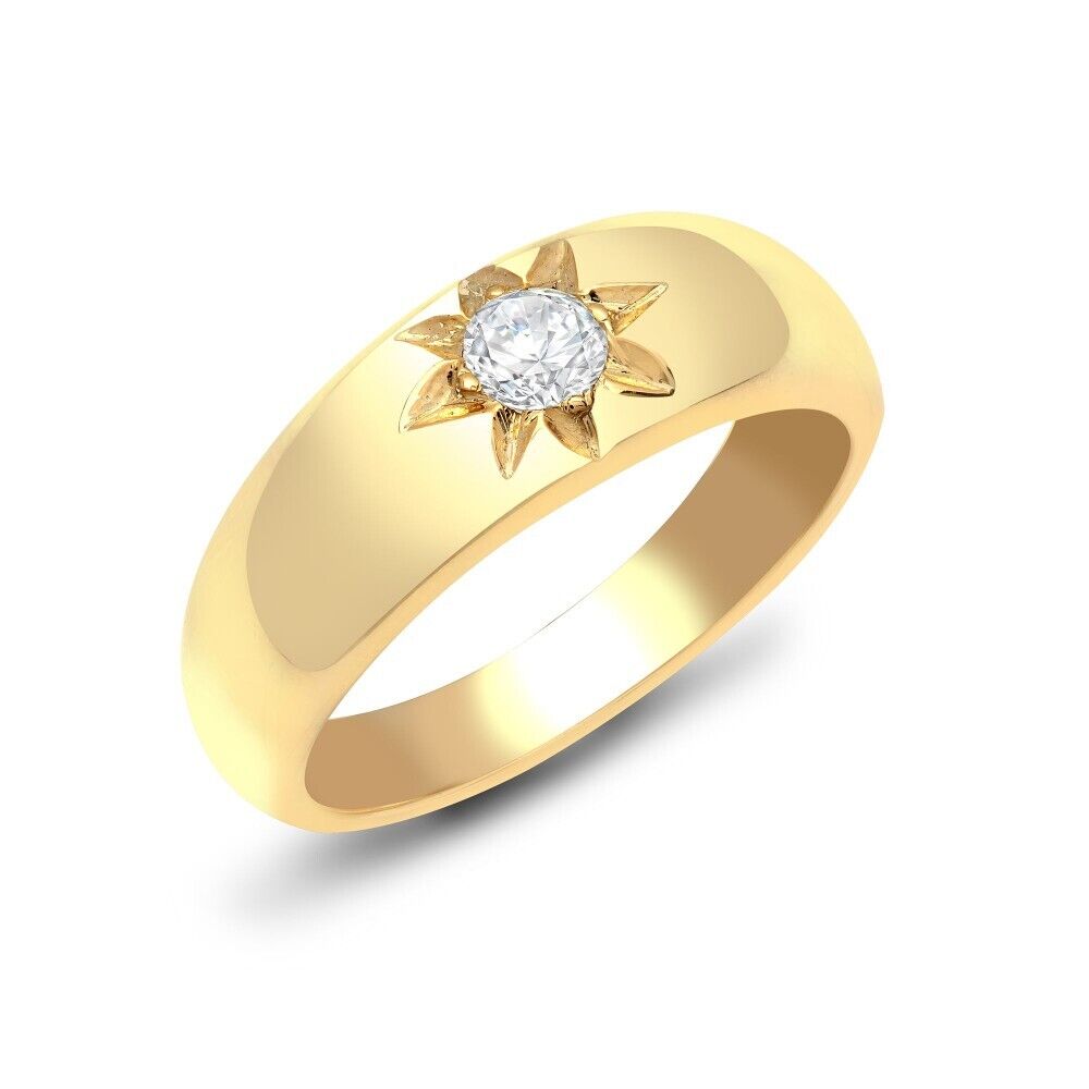 Gents 9ct Yellow Gold Natural Diamond Ring Solitaire Band Pinky Hallmarked