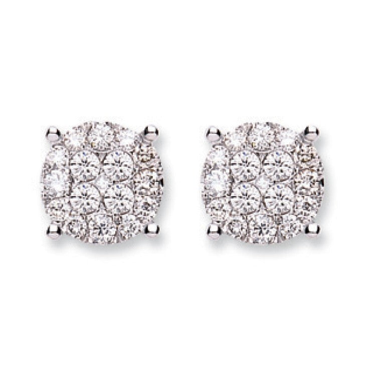 18ct White Gold 1.00ct Cluster Diamond Studs Hallmarked - 9mm
