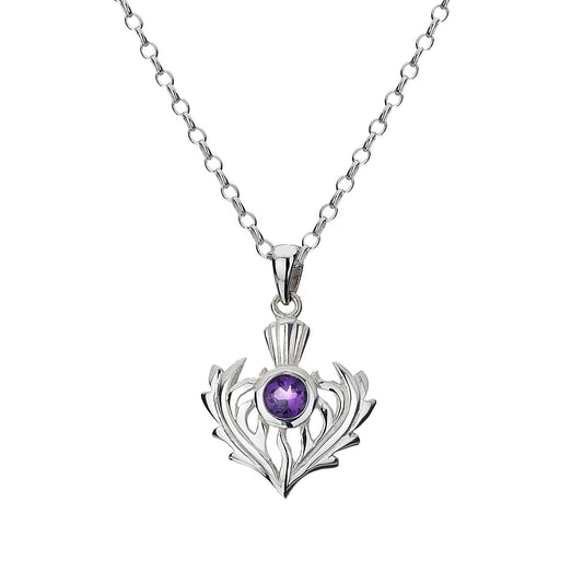 Scottish Thistle Amethyst Pendant Sterling Silver 925 Hallmark All Chain Lengths