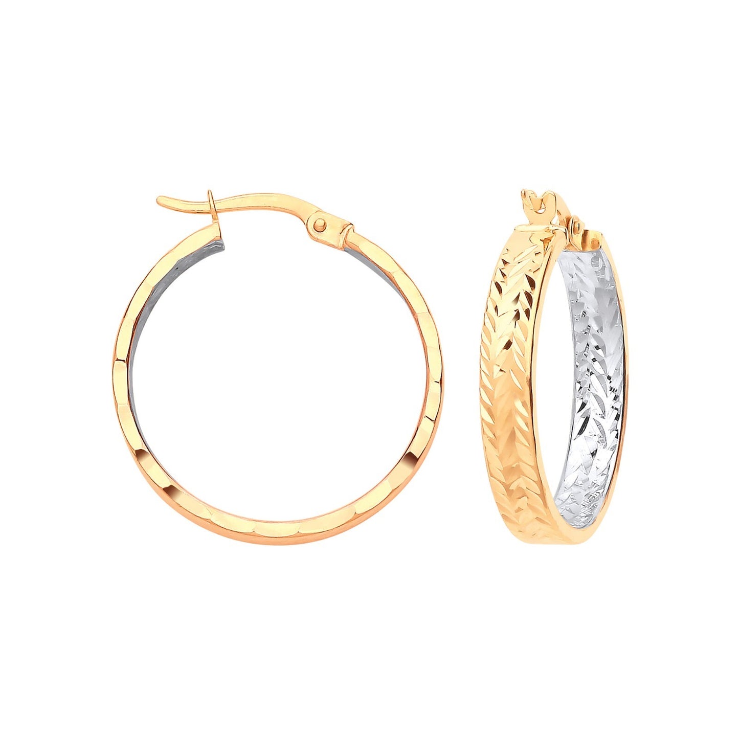 9ct Tyre Tread Hoop Earrings Two Colour Gold 24mm Hallmarked Hoops