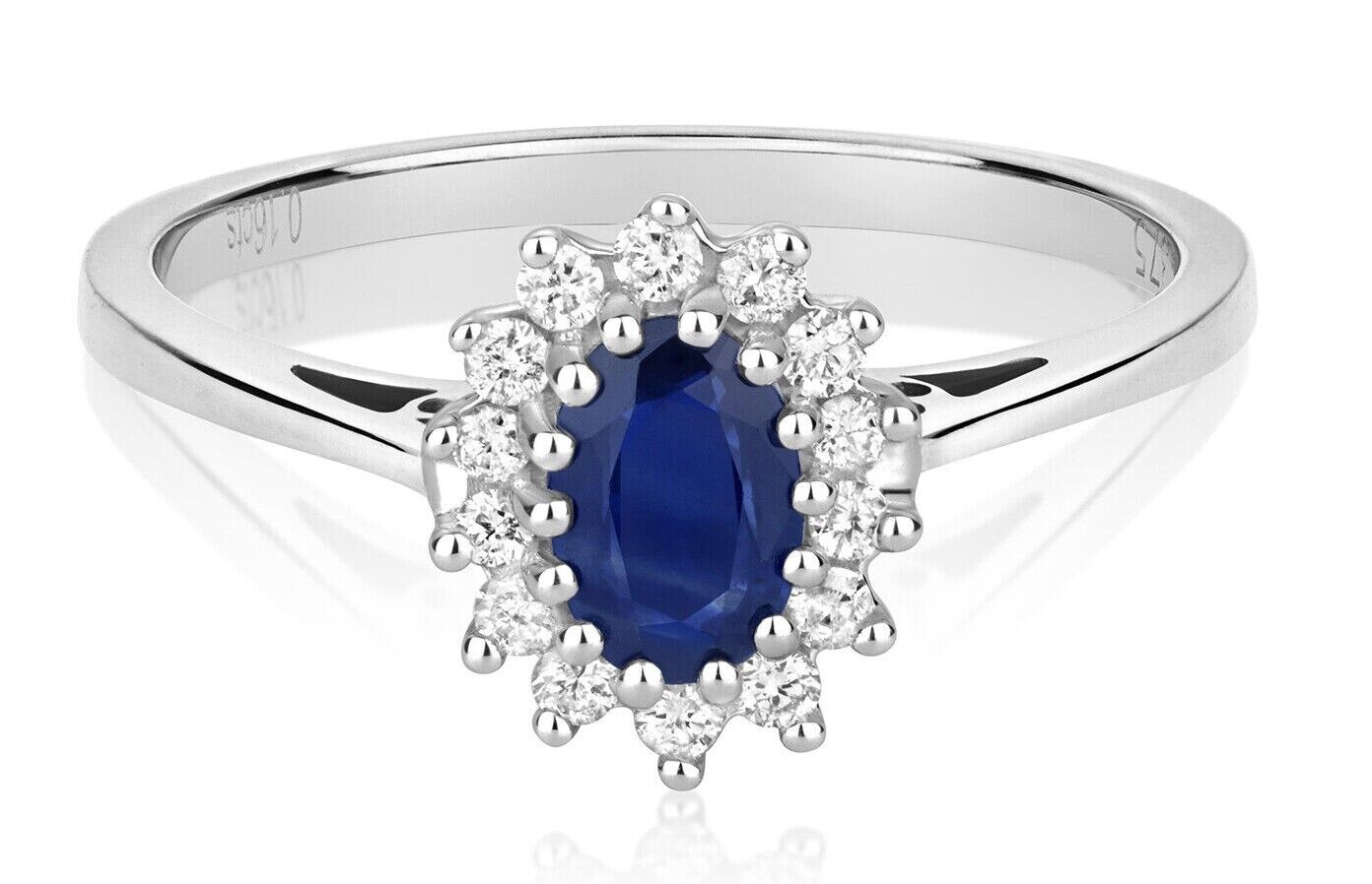 Real Sapphire and Diamond Ring 9ct White Gold Oval Cluster Size J K L M N O P Q